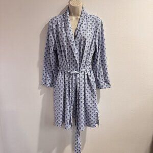 Haven Well Within Robe S Organic Cotton Sleepwear Lounge Blue Floral Belted